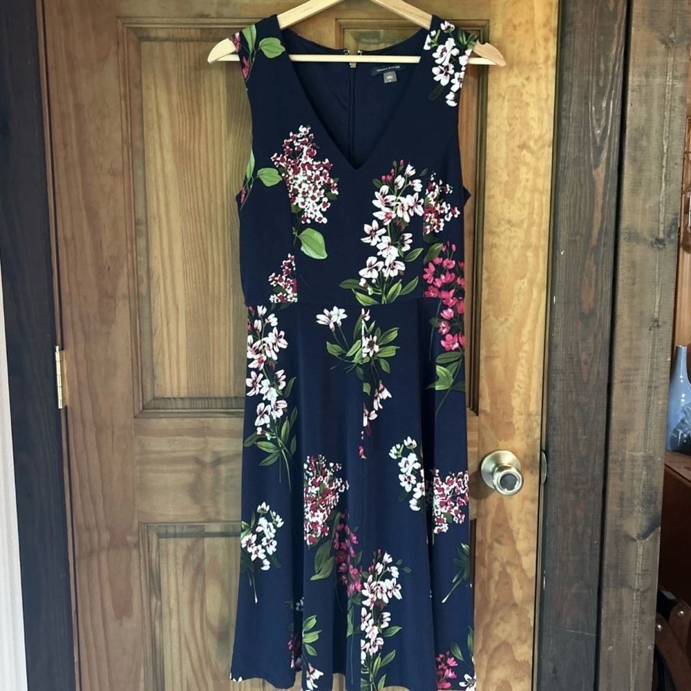 Tommy Hilfiger Navy Floral Belted Sleeveless Midi Dress
